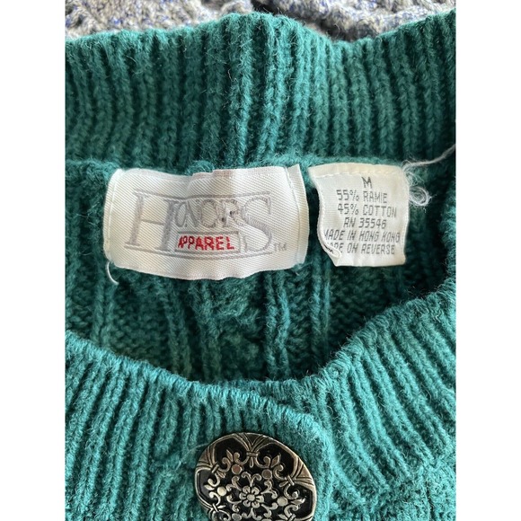 Vintage 80-90s Honors Apparel Knit Cardigan Sweater Box Cropped Green Size Med - Picture 7 of 12